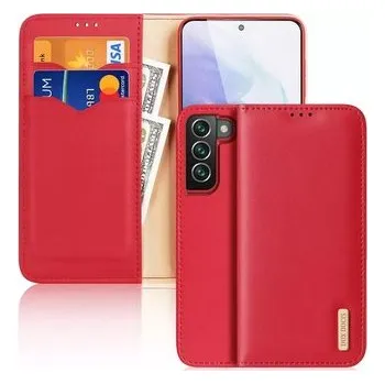 Peněženka Dux Ducis Hivo Leather Flip Cover Originální kožená peněženka na karty a dokumenty Samsung Galaxy S22 (S22 Plus) červená