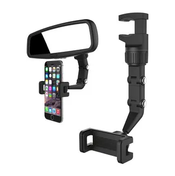 Regulowany uchwyt na lusterko wsteczne samochodu do smartfona czarny