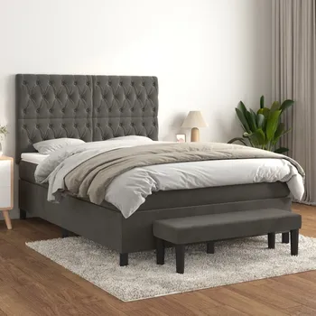 Postel vidaXL Box spring postel s matrací 140x200 cm samet [3138025] Barva: Tmavě šedá