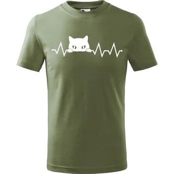 Dětská móda DOBRÝ TRIKO Dětské tričko Tep kočka Velikost: 146/10 let, Barva: Khaki