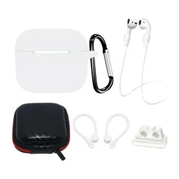 Zestaw silikonowe etui AirPods 3 + futerał / zaczep na ucho / pasek na szyję / uchwyt na pasek zegarka / karabińczyk - białe