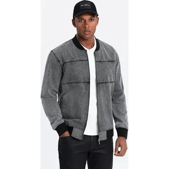 Pánská větrovka Pánská džínová bunda bomber s efektem stone wash - šedá V1 OM-JADJ-0163 - S
