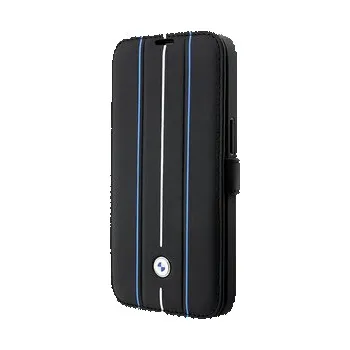 Mobilní telefon BMW Booktype Leather Stamp Blue Lines - pouzdro pro iPhone 14 Pro (černé)