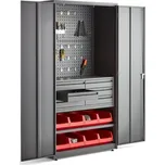 Dílenská skříň Supply, elektronický zámek, 2 panely, 2 police, 6 zásuvek, 8 boxů, 1900x1020x500 mm,