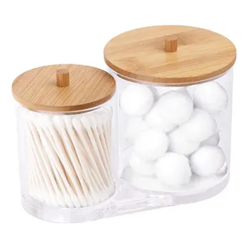 Akrylový zásobník na vatové tampónky a tyčinky dvojitý, bambusové víčko