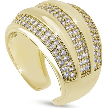 Prsten biju Prstýnek pozlacený 14k, masivní s třemi pruhy vykládanými zirkony,4000484