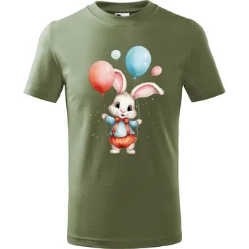 Dětská móda DOBRÝ TRIKO Dětské tričko Zajíček s balónky Velikost: 134/8 let, Barva: Khaki
