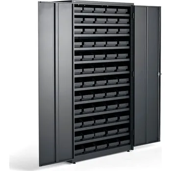 Dílenský regál Skříň s plastovými boxy REACH + SUPPLY, elektronický zámek, 60 boxů, 1900x1020x500 mm