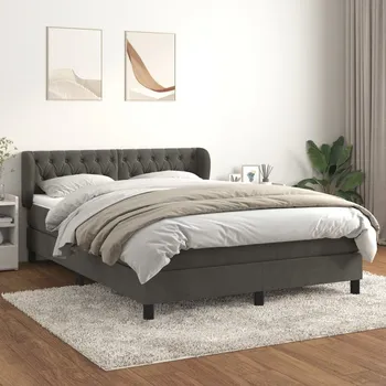 Postel vidaXL Box spring postel s matrací 140x190 cm samet [3127667] Barva: Tmavě šedá
