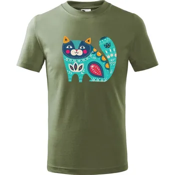 Dětská móda DOBRÝ TRIKO Dětské tričko Kočka z květin Velikost: 146/10 let, Barva: Khaki