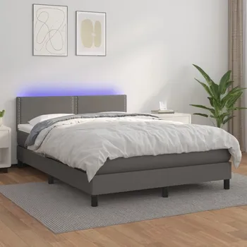Postel vidaXL Box spring postel s matrací a LED 140x200 cm umělá kůže [3134169] Barva: Šedá