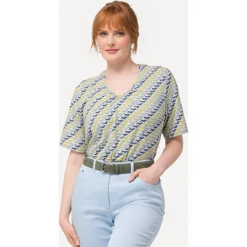 Dámské tričko Ulla Popken, Plus size Tričko, pes, A střih, výstřih do V, krátké rukávy pro plnoštíhlé nadměrná velikost, 826347420-1129, zelený, 46/48, Nadměrné velikosti, Plus size oblečení, Oblečení pro boubelky, Oblečení pro baculky, Oblečení pro plnoštíhlé, Oblečen