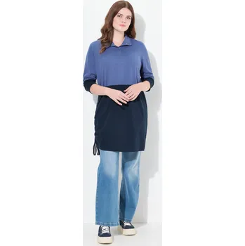 Dámské tričko Ulla Popken, Plus size Dlouhé tričko, stuha na lemu, stojáček, dlouhé rukávy, biobavlna pro plnoštíhlé nadměrná velikost, 823608722-1130, modrý, 50/52, Nadměrné velikosti, Plus size oblečení, Oblečení pro boubelky, Oblečení pro baculky, Oblečení pro plnoš