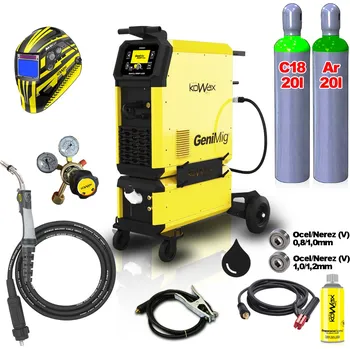 Svářečka KOWAX GeniMig355DP LCD5 + Vodní chlazení + Kukla + Hořák + plná Láhev Co2 + Láhev Argon