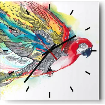 Hodiny Velké nástěnné hodiny na zeď 40x40 Pták Skleněné hodiny Čtvercové Tiché