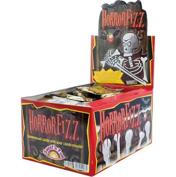 Bonbon Lízátko z komprimátu & kyselý prášek HORROR FIZZ 12g - balení 100 ks (1 ks = 4.75 Kč) (Lízátka z komprimátových bonbónků / různé motivy / s kyselým práškem)