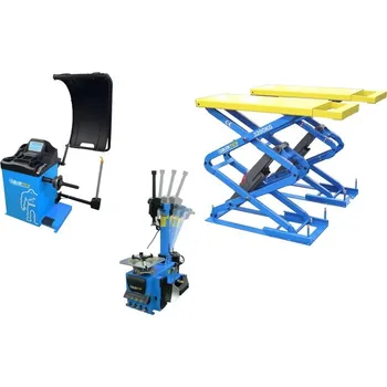 Sada na opravu pneumatiky Golemtech SET 3 PROFI - Automatická zouvačka TC02, vyvažovačka TW02 3D a nůžkový zvedák do podlahy
