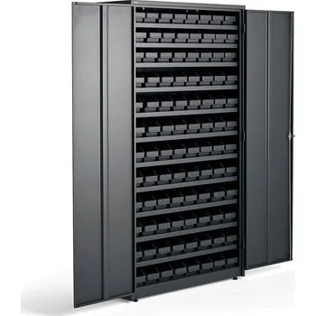Dílenský regál Skříň s plastovými boxy REACH + SUPPLY, elektronický zámek, 96 boxů, 1900x1020x500 mm