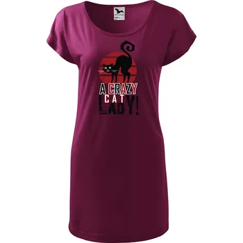 Dámské tričko DOBRÝ TRIKO Dámské tričko/šaty Crazy cat lady Velikost: M, Barva: Fuksiová
