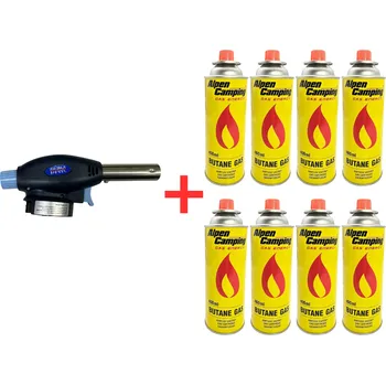 Outdoor vaření Alpen Camping Plynový hořák + plynové kartuše 400ml Množství: 1+8ks