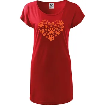 Dámské tričko DOBRÝ TRIKO Dámské tričko/šaty Psí tlapky srdce Velikost: L, Barva: Červená