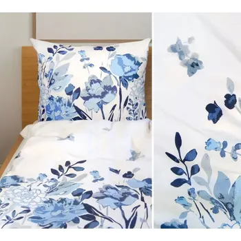 Povlečení Bavlněné prostěradlo Renforce - bílé s modrými květy 3 díly: 1ks 220x200 + 2ks 70x80