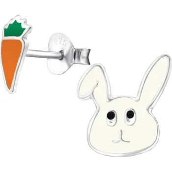 Náušnice Dětské stříbrné náušnice s motivem králíka a mrkve