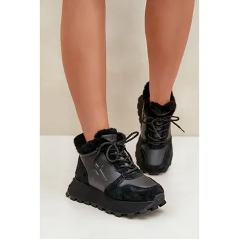 Dámské tenisky Kožené tenisky na platformě s kožíškem Big Star OO274A330 - 38 Barva: Černá, Velikost: 38