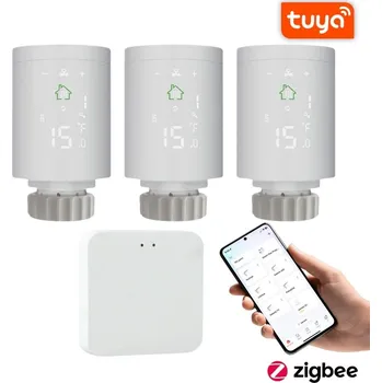 Hlavice pro radiátor SET 3+1 BOT Chytrá Zigbee/WiFi termostatická hlavice TH5 Tuya + gateway