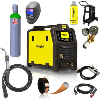 Svářečka KOWAX GeniMig240DP LCD SET + Hořák + Kukla + Ventil + Podvozek + plná Argon Láhev + Sprej + 5kg Drát + Kabely