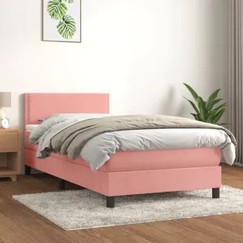 Postel vidaXL Box spring postel s matrací 100x200 cm samet [3141227] Barva: Růžová