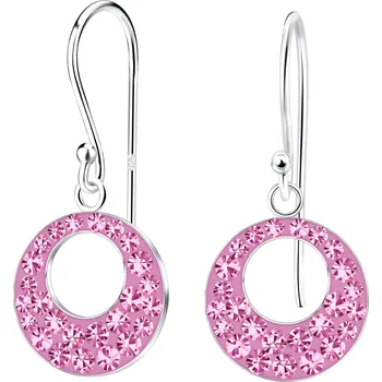 Náušnice Stříbrné kulaté křišťálové náušnice - Světle růžová