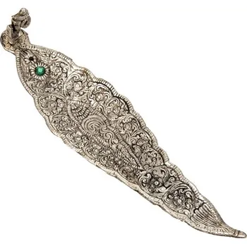 Vonná tyčinka Stojánek na vonné tyčinky kov list Óm stříbrný