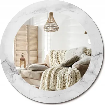 Zrcadlo Stylové kulaté zrcadlo na zeď s potiskem na skle průměr 60 cm Bílý mramor