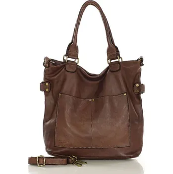 Kabelka Vintage kožená shopper kabelka nákupní taška se dvěma kapsami Barva: Kávová