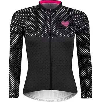 cyklistický dres FORCE Dres dámský Force Gem dlouhý rukáv, černo růžový velikost XS