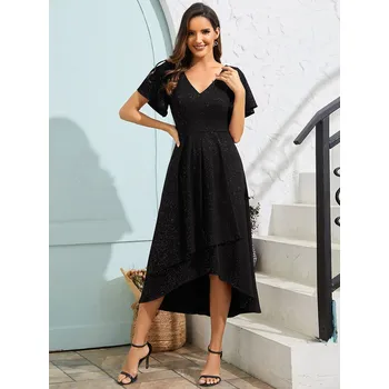 Dámské oblečení Asymetrické třpytivé společenské šaty - Černé L Barva: Černá, Velikost: L