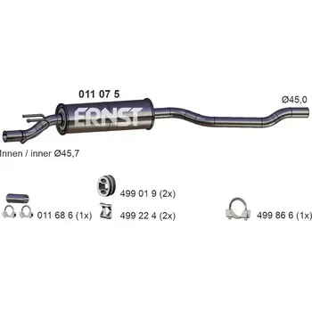Výfukový systém ERNST Střední tlumič výfuku ERN 011075