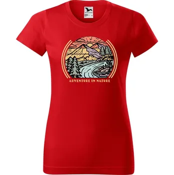 Dámské tričko DOBRÝ TRIKO Dámské tričko s potiskem Adventure in nature Barva: Červená, Velikost: 2XL