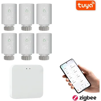 Hlavice pro radiátor SET 6+1 BOT Chytrá Zigbee/WiFi termostatická hlavice TH5 Tuya + gateway
