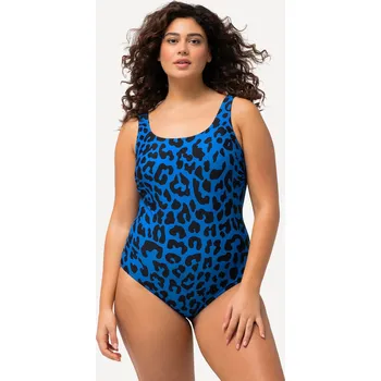 Dámské plavky Ulla Popken, Plus size Plavky, leopardí vzor, bez měkkých košíčků, kulatý výstřih pro plnoštíhlé nadměrná velikost, 827226760-1133, modrý, 62/64, Nadměrné velikosti, Plus size oblečení, Oblečení pro boubelky, Oblečení pro baculky, Oblečení pro plnoštíhlé,