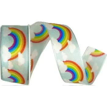 Stuha Stuha dětská RAINBOW BLUE 25mm x 2m (11,- Kč/m) (Stuha taftová, oboulící, s vetkaným vlascem )