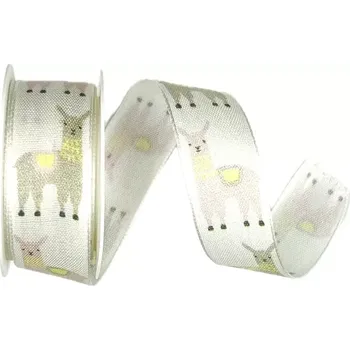 Stuha Stuha dárková HAPPY LAMA bílá 25mm x 2,5m (8,-Kč/m) (Dárková stuha taftová, jednostranný potisk, s vetkaným vlascem)