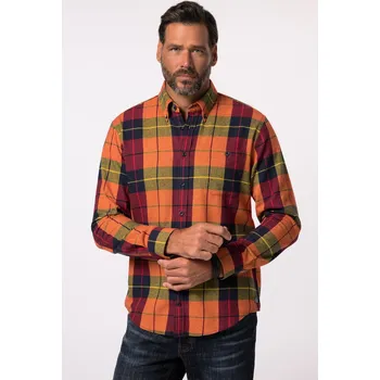 Pánská košile JP1880, Plus size Kostkovaná flanelová košile JP1880, límeček s knoflíky, Modern střih, do 8XL pro plnoštíhlé nadměrná velikost, 832134670-1907, oranžový, 8XL, Plus size oblečení, Oblečení pro vysoké muže, Nadměrné velikosti, Oblečení pro plnoštíhlé.