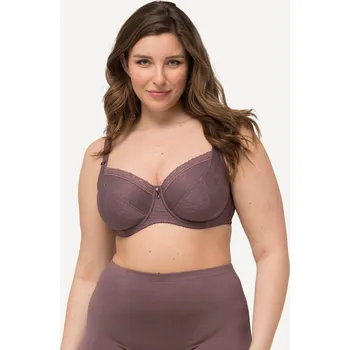 Podprsenka Ulla Popken, Plus size Podprsenka s kosticemi, žakár, krajka, střapec, košíčky C-F pro plnoštíhlé nadměrná velikost, 820379345-1094, hnědý, 105D, Nadměrné velikosti, Plus size oblečení, Oblečení pro boubelky, Oblečení pro baculky, Oblečení pro plnoštíhlé,