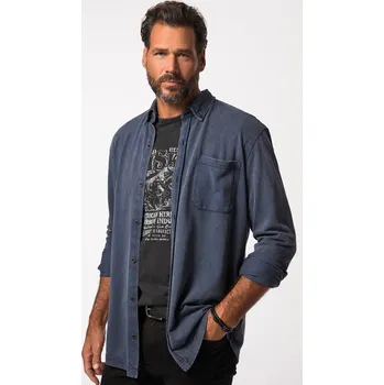 Pánská košile JP1880, Plus size Košile, dlouhé rukávy piké, vintage vzhled, límeček s knoflíky, Modern střih, do 8XL pro plnoštíhlé nadměrná velikost, 828746903-1455, modrý, 6XL, Plus size oblečení, Oblečení pro vysoké muže, Nadměrné velikosti, Oblečení pro plnoštíhlé.