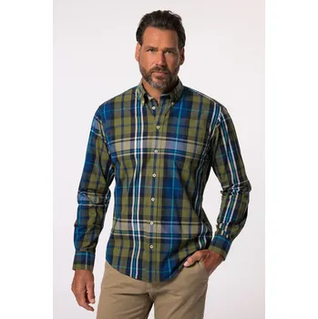 Pánská košile JP1880, Plus size Kostkovaná košile JP1880, dlouhé rukávy, límeček s knoflíky, Modern střih, do 8XL pro plnoštíhlé nadměrná velikost, 834260430-1907, zelený, 8XL, Plus size oblečení, Oblečení pro vysoké muže, Nadměrné velikosti, Oblečení pro plnoštíhlé.