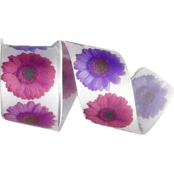 Stuha Stuha taftová fotopotisk GERBERA PURPLE 40mm x 2m (13,-Kč/m) (Stuha taftová, fotopotisk jednostranný, s vlascem v lemu)