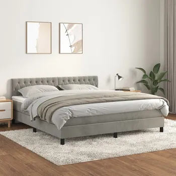 Postel vidaXL Box spring postel s matrací 180x200 cm samet [3141498] Barva: světle šedá