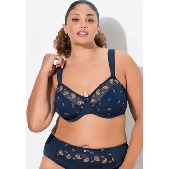 Podprsenka Ulla Popken, Plus size Podprsenka s kosticemi, kašmírový vzor, košíčky C-F pro plnoštíhlé nadměrná velikost, 833287139-1104, modrý, 105E, Nadměrné velikosti, Plus size oblečení, Oblečení pro boubelky, Oblečení pro baculky, Oblečení pro plnoštíhlé, Oblečen